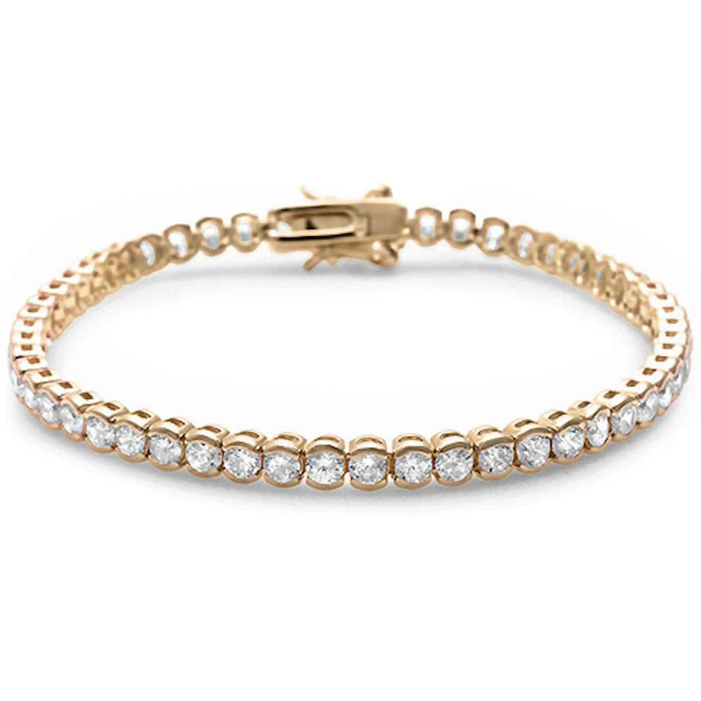 3MM Round Yellow Gold Plated Round Bezel Cubic Zirconia .925 Sterling Silver Bracelet 7.25"