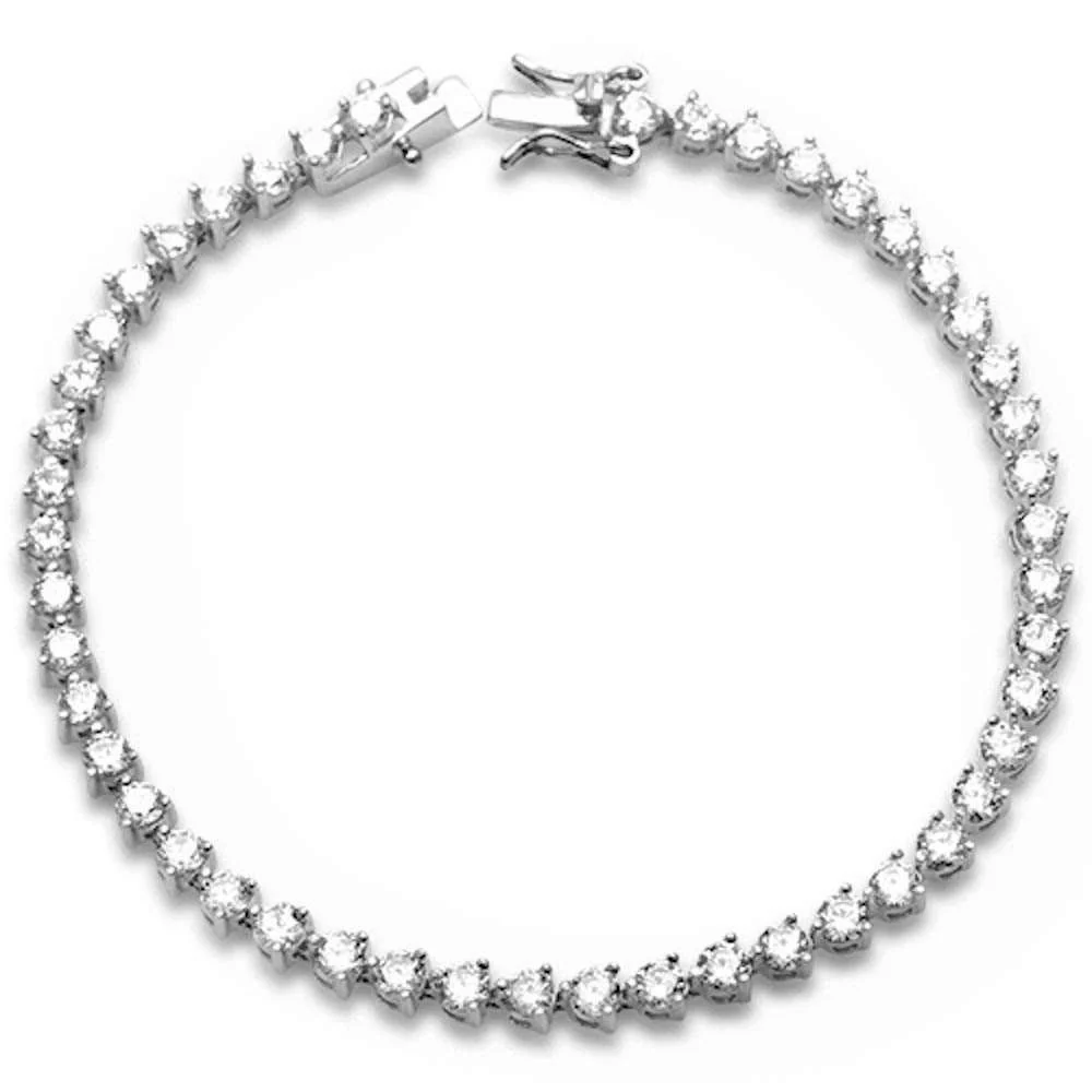 3MM Round 3 Prong Cubic Zirconia  .925 Sterling Silver Bracelet 7.25"