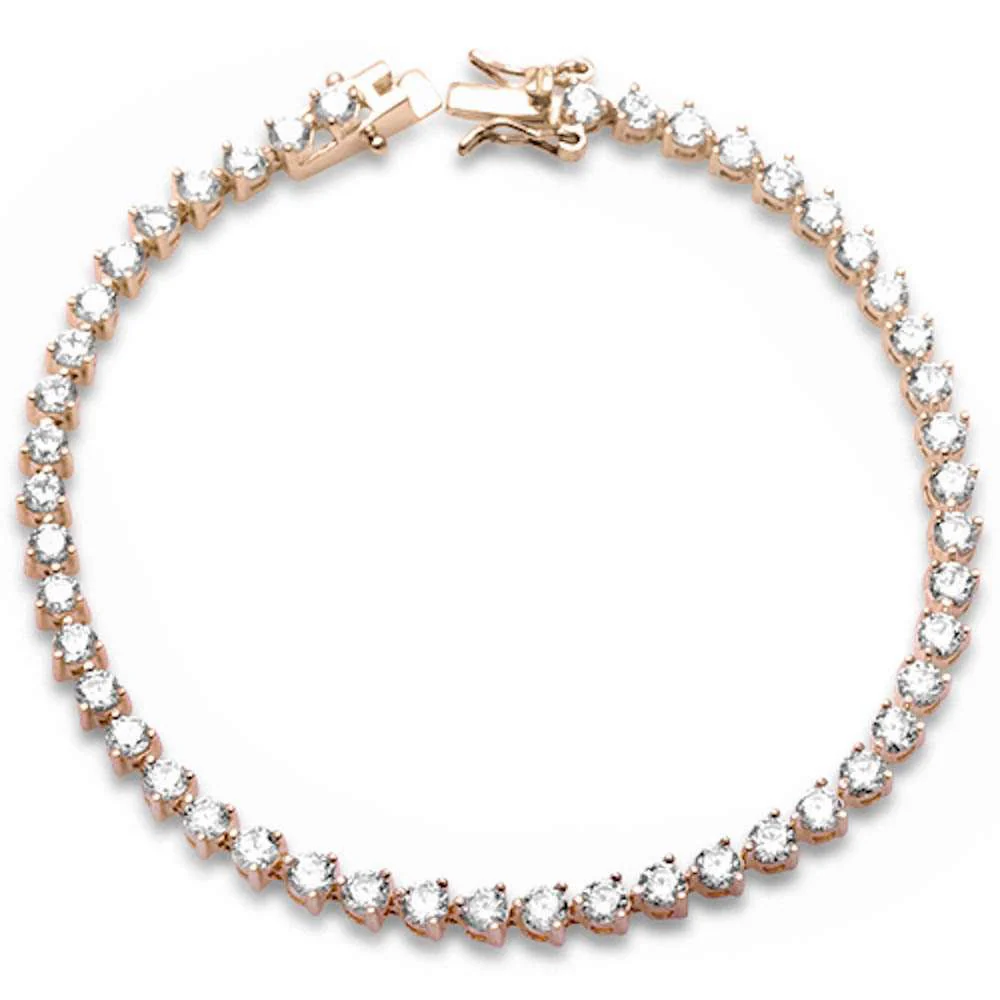 3MM Round Yellow Gold Plated 3 Prong Cubic Zirconia  .925 Sterling Silver Bracelet 7.25"
