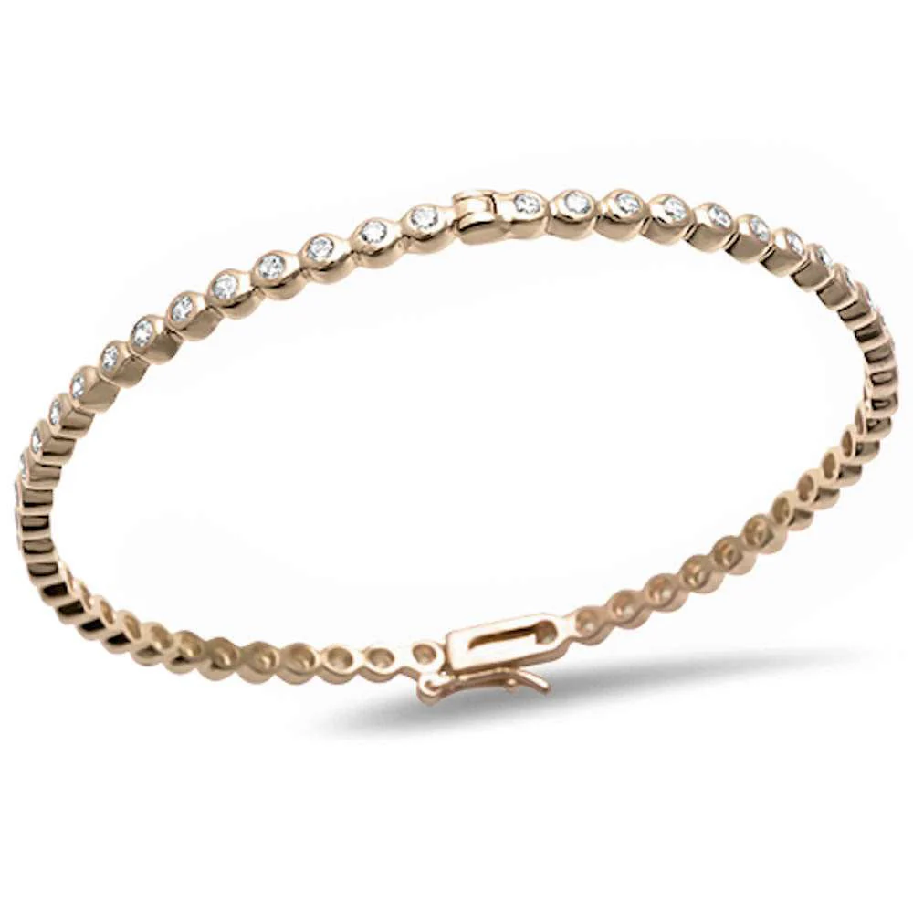 <span>CLOSEOUT!</span>2MM Round Yellow Gold Plated Round Bezel Cubic Zirconia .925 Sterling Silver Bangle Bracelet