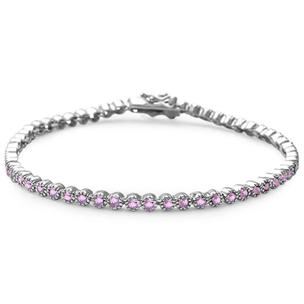 Elegant Round Pink Topaz .925 Sterling Silver Tennis Bracelet 7" Long