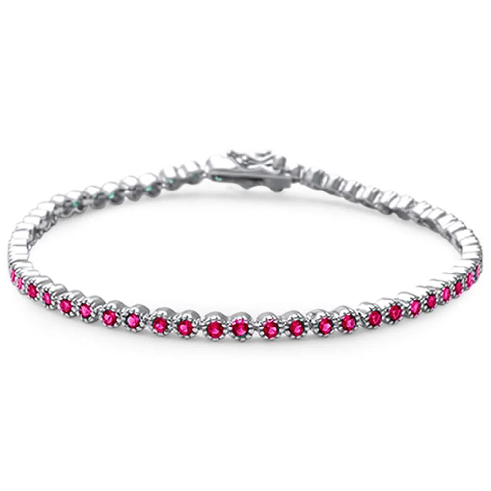 Elegant 7" Round Ruby .925 Sterling Silver Tennis Bracelet