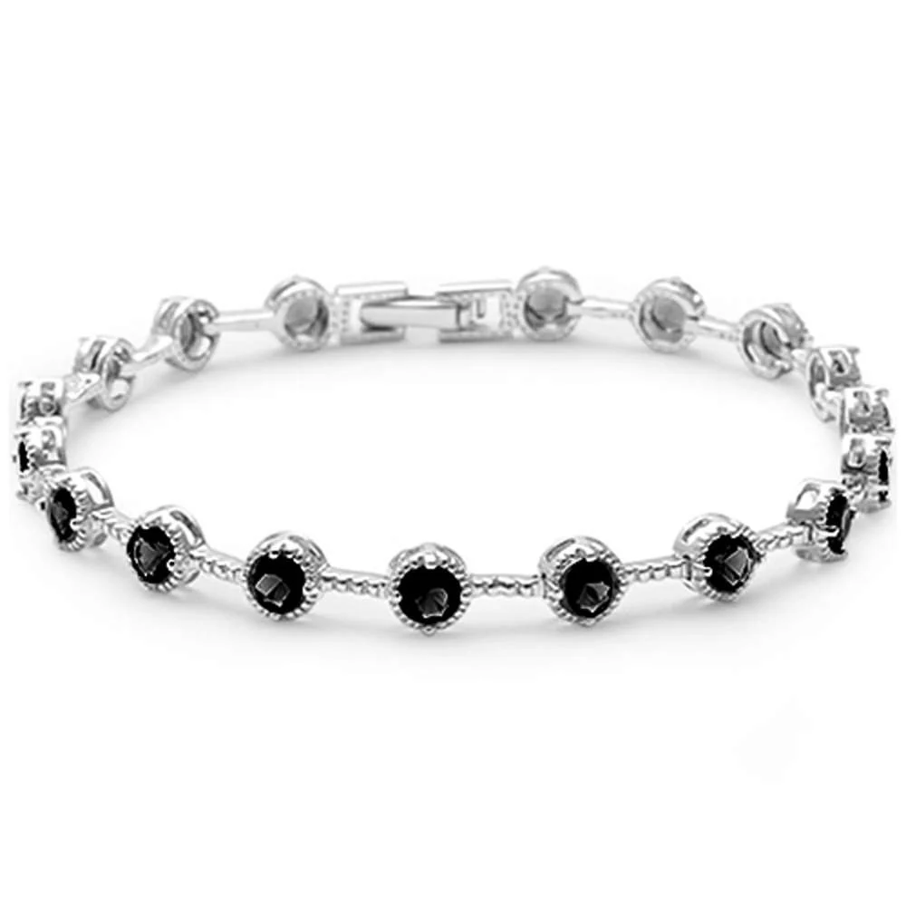 Elegant 7" Round Black Onyx .925 Sterling Silver Tennis Bracelet