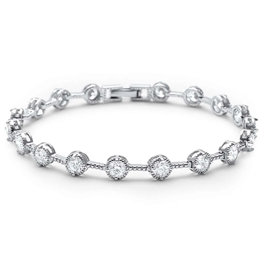 Elegant 7" Round Cubic Zirconia .925 Sterling Silver Tennis Bracelet
