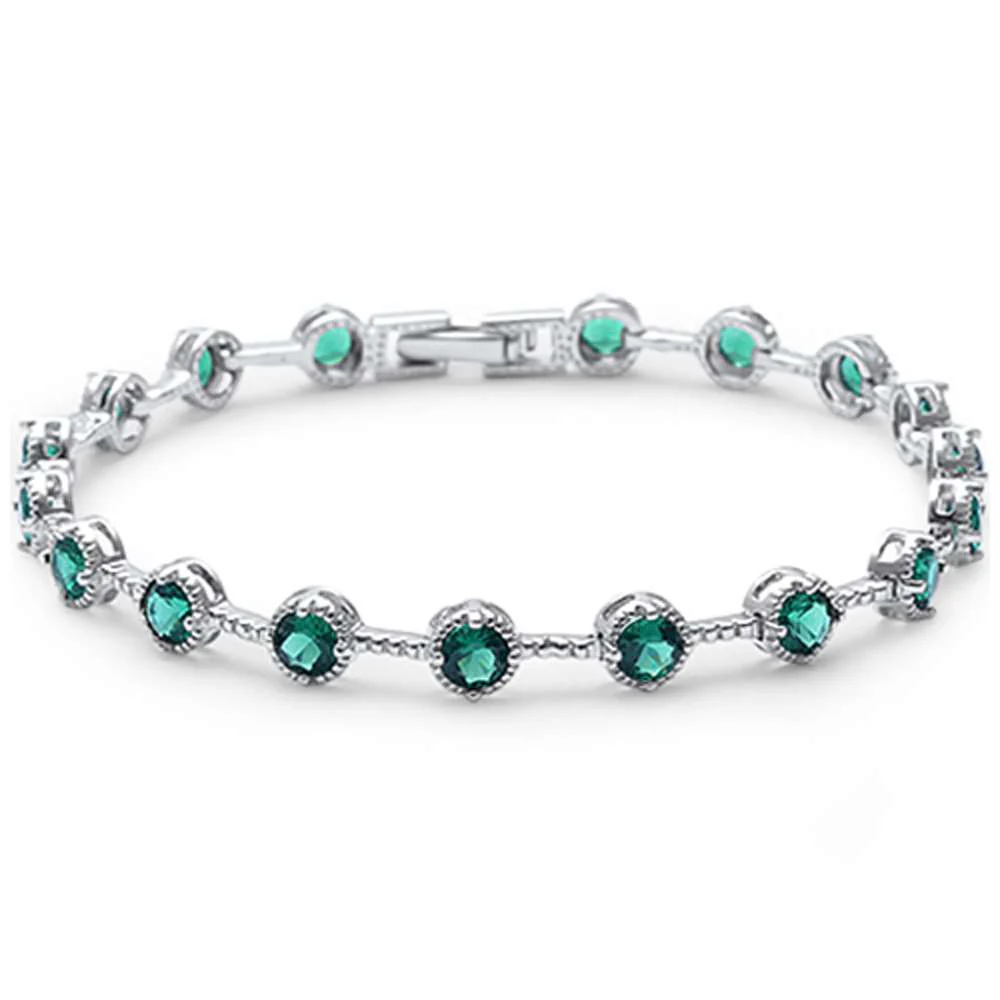 Elegant 7" Round Emerald .925 Sterling Silver Tennis Bracelet