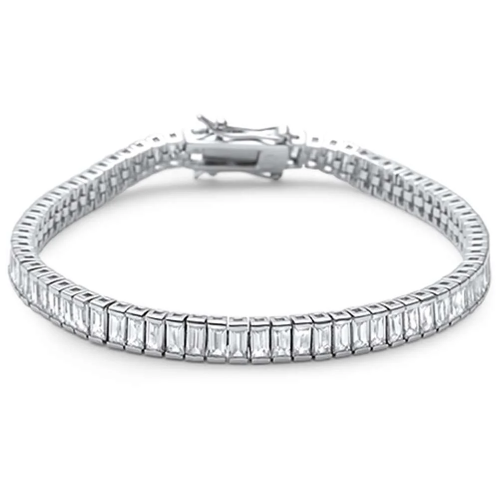 Elegant 7" Baguette Cubic Zirconia .925 Sterling Silver Tennis Bracelet