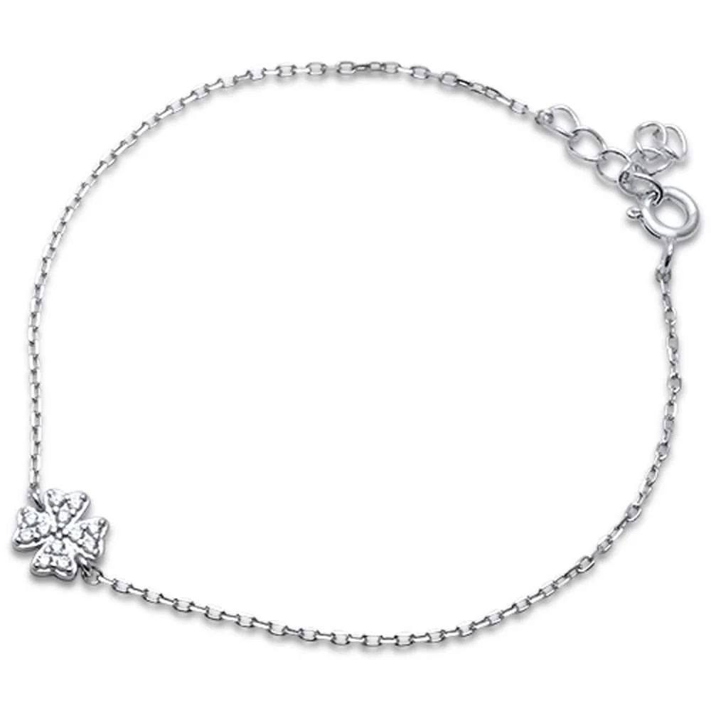 <span>CLOSEOUT! </span>Cubic Zirconia Clover .925 Sterling Silver Bracelet 6" + 1" Extension