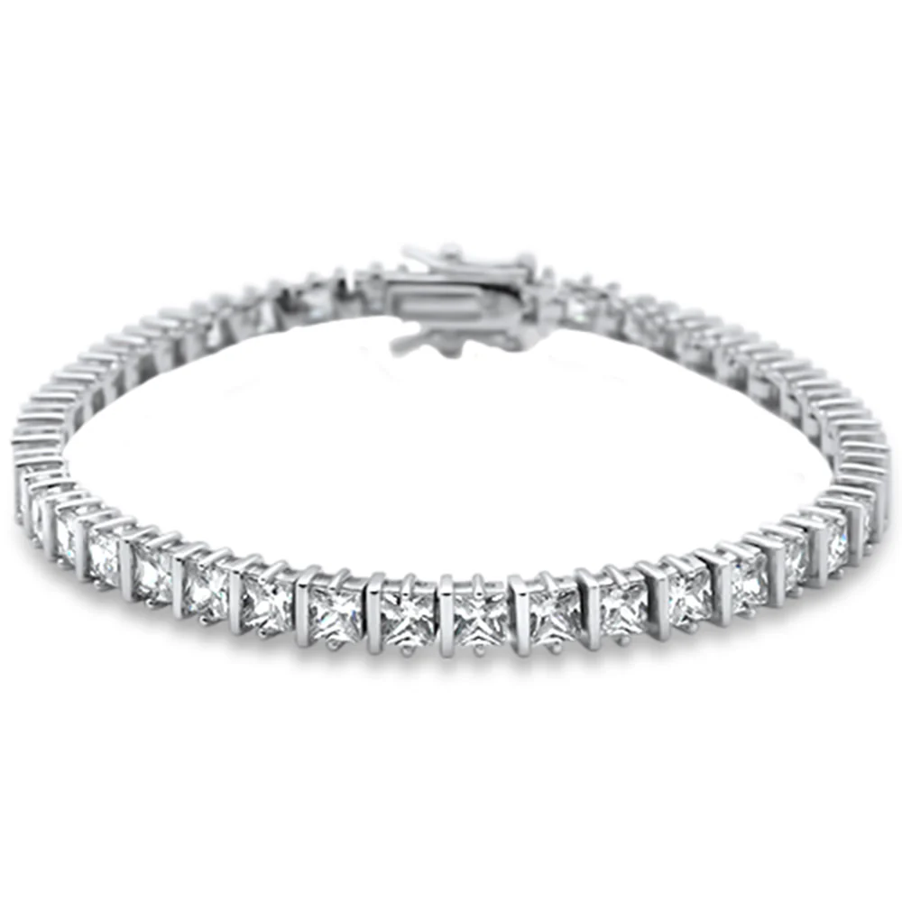 Elegant Princess Cut Bar Set .925 Sterling Silver Tennis Bracelet 8" Long