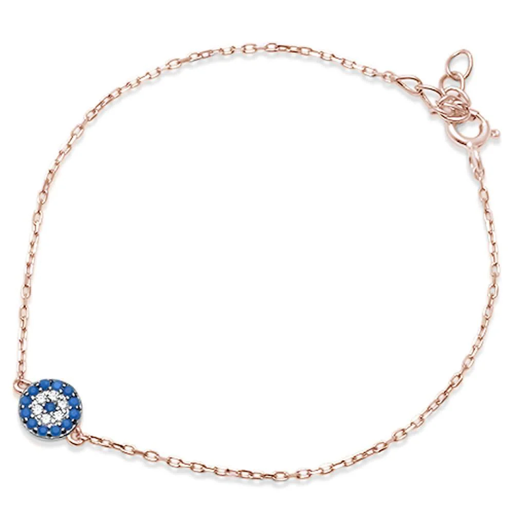 <span>CLOSEOUT! </span>Trendy! Rose Gold Plated Blue Sapphire & Cz .925 Sterling Silver Bracelet