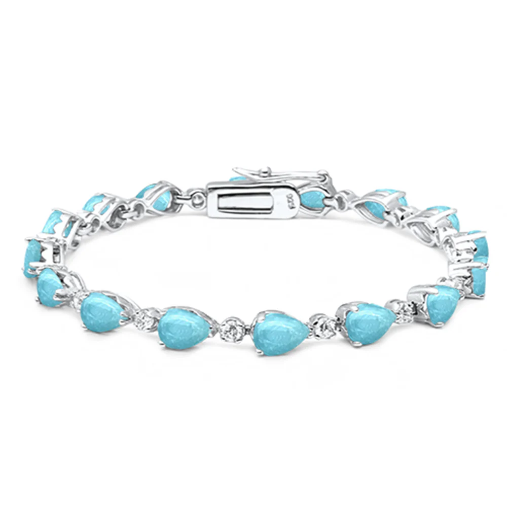Pear Cut Larimar .925 Sterling Silver Bracelet