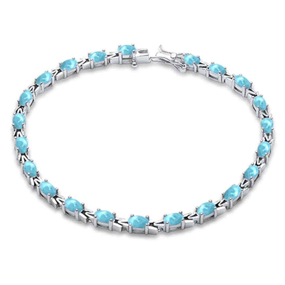 Oval Larimar .925 Sterling Silver Bracelet