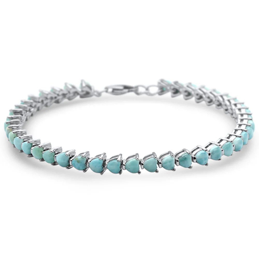 Natural Larimar .925 Sterling Silver Bracelet 8" Long