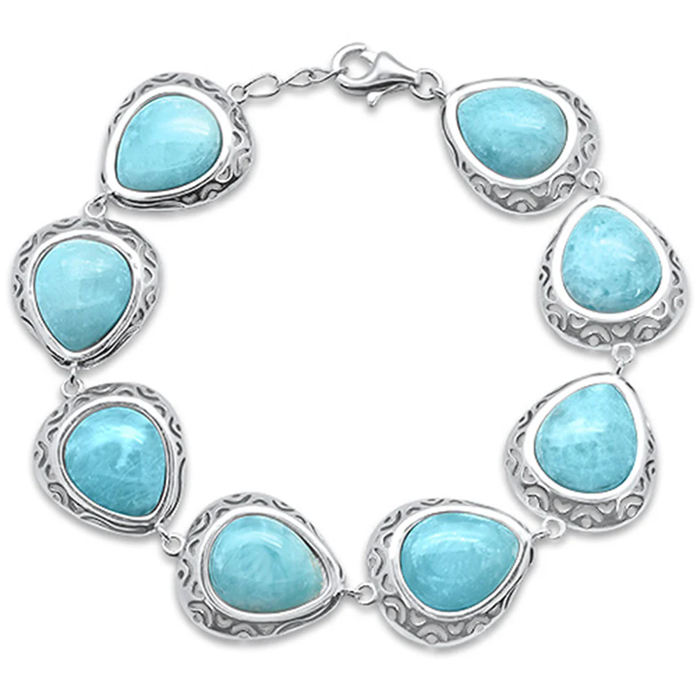 Pear Shape Natural Larimar .925 Sterling Silver Bracelet