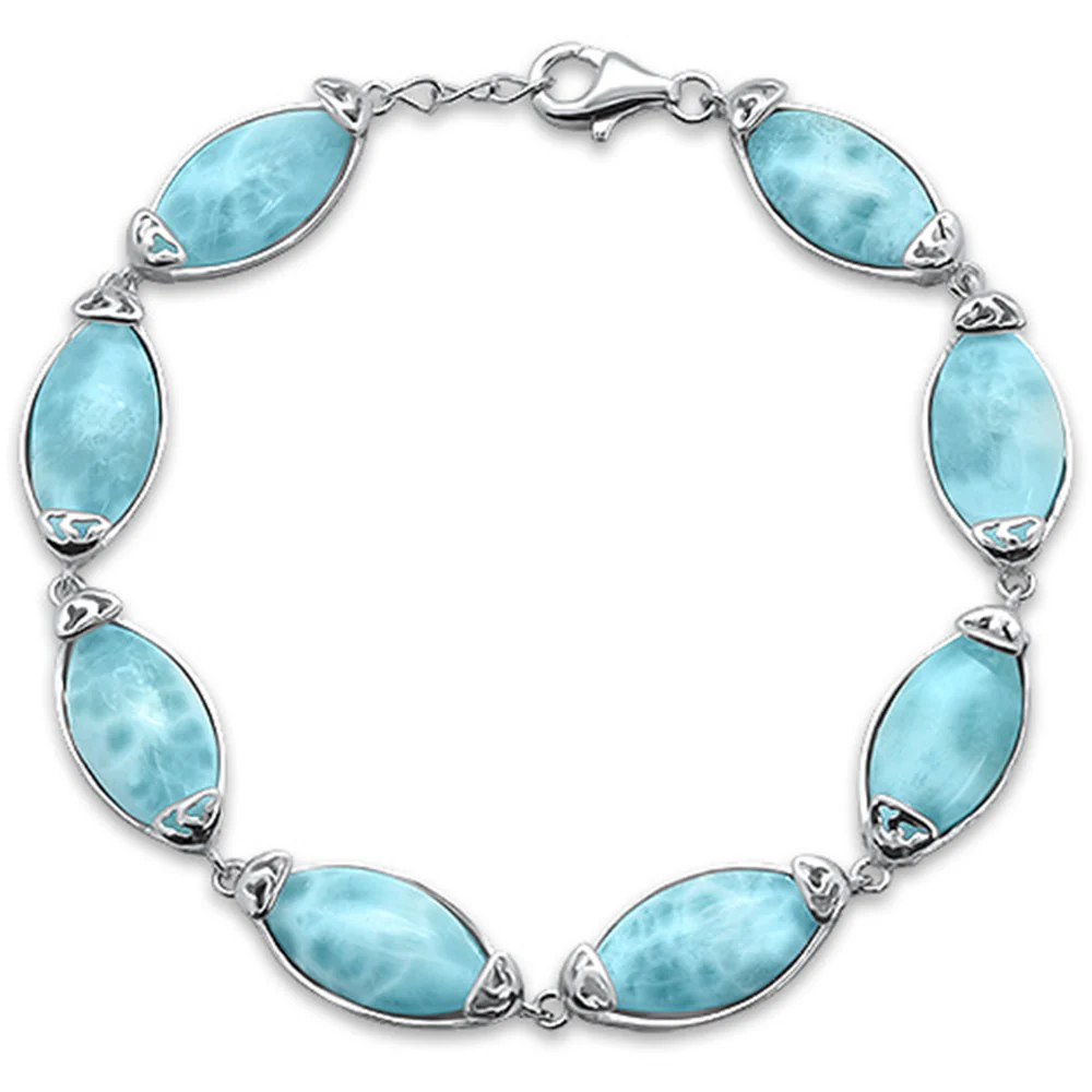 Natural Larimar New Design .925 Sterling Silver Bracelet
