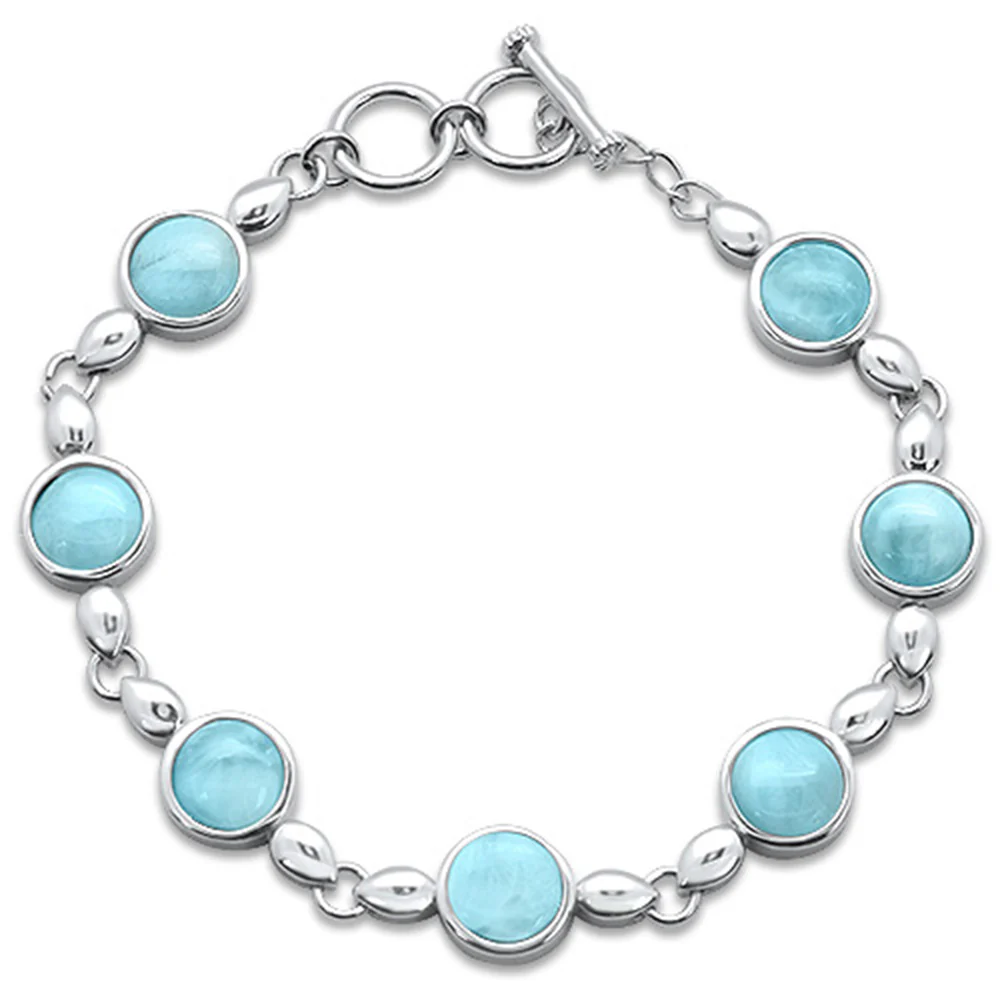 Round Natural Larimar .925 Sterling Silver Bracelet