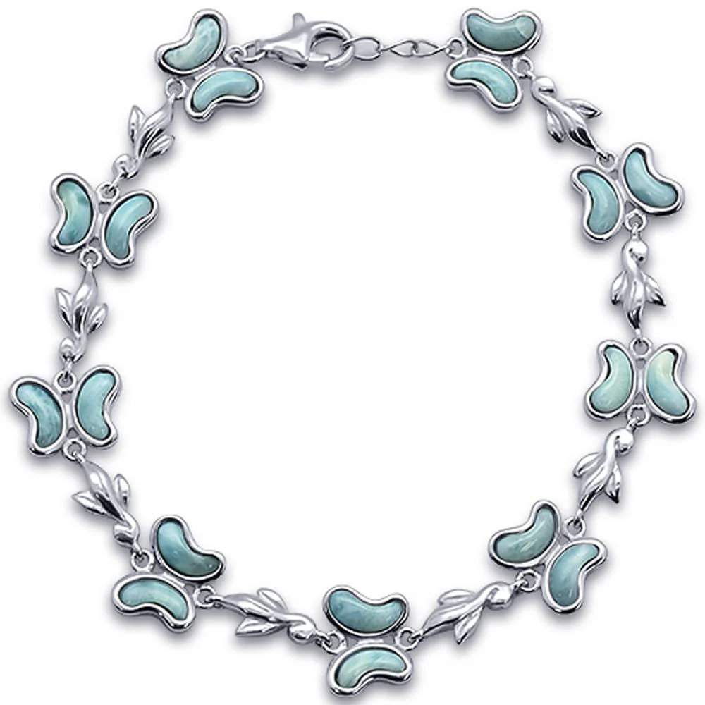 Butterfly Charm Natural Larimar .925 Sterling Silver Bracelet