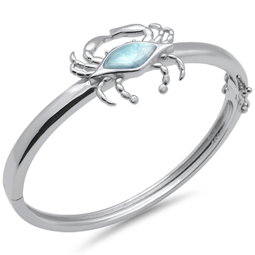 Crab Natural Larimar .925 Sterling Silver Bangle Bracelet