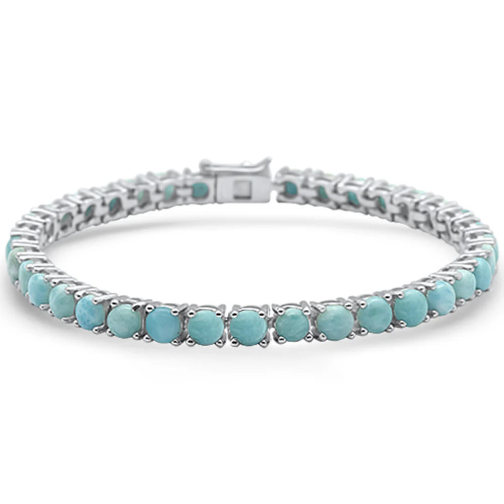 Natural Round Larimar .925 Sterling Silver Bracelet