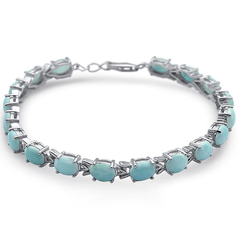 Oval Larimar .925 Sterling Silver Bracelet 7.5" Long