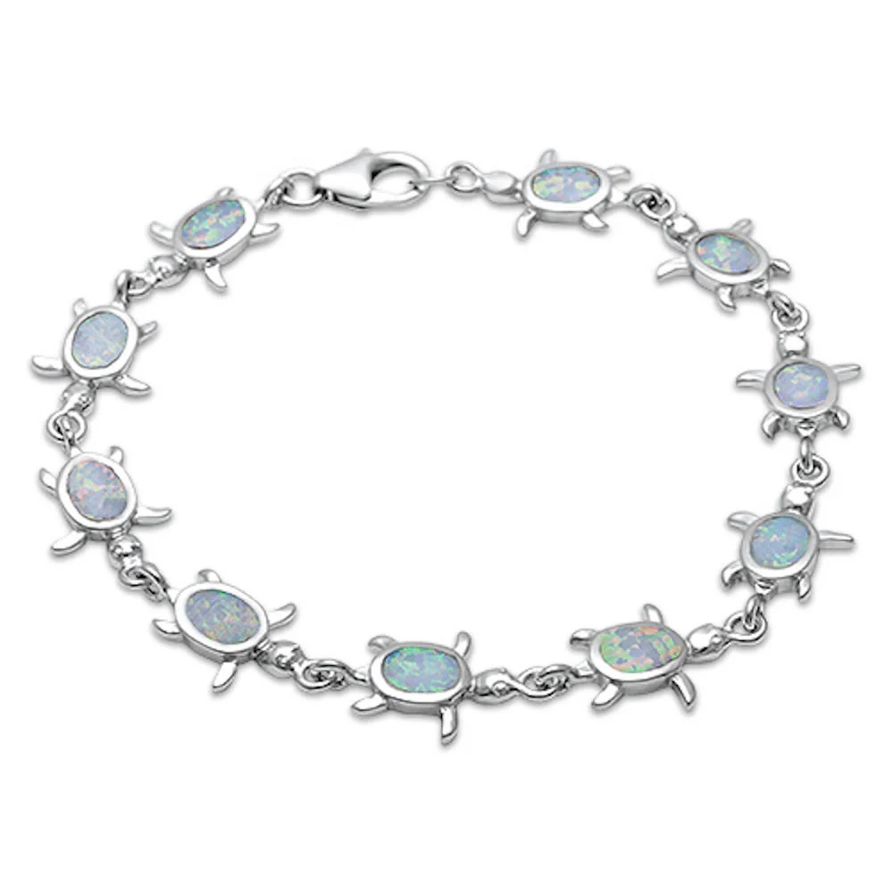 White Opal Turtle .925 Sterling Silver Bracelet