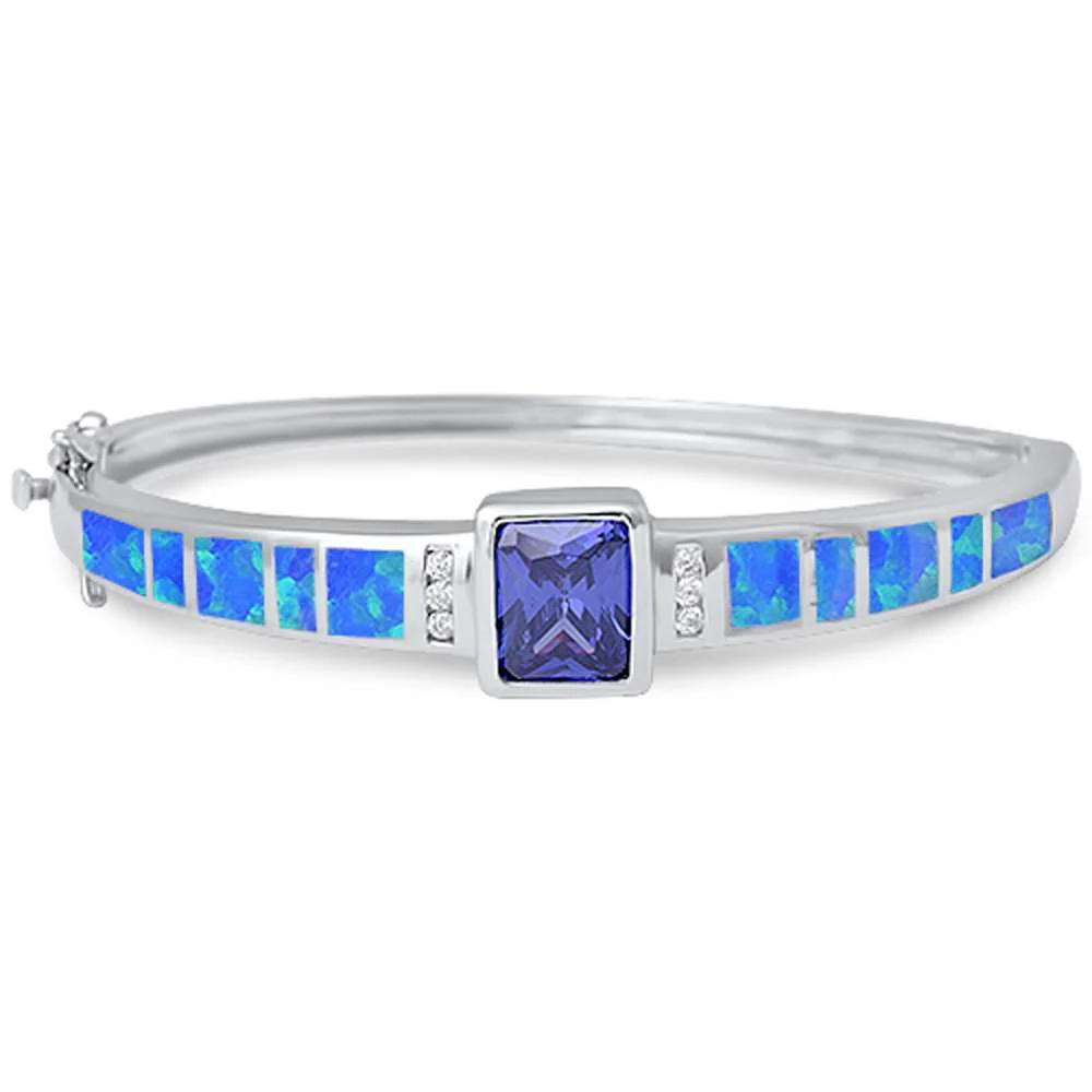 <span>CLOSEOUT! </span>Radiant Tanzanite, Blue Opal, & Cubic Zirconia .925 Sterling Silver Bangle