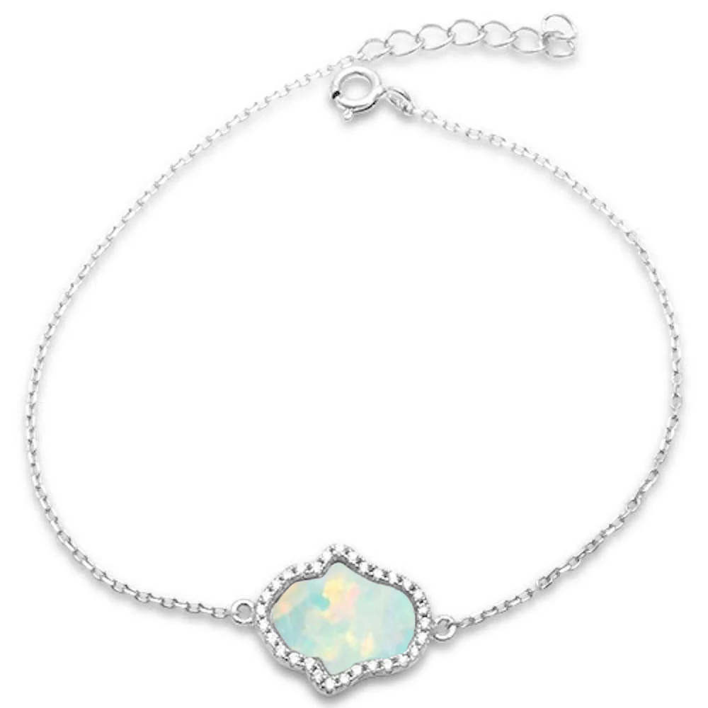 <span>CLOSEOUT! </span>White Opal & Cubic Zirconia Hamsa .925 Sterling Silver Bracelet