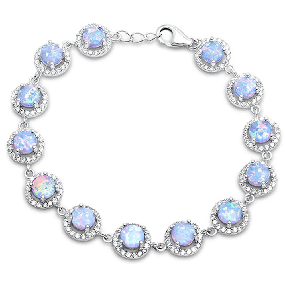 Halo White Opal & Cubic Zirconia .925 Sterling Silver Bracelet