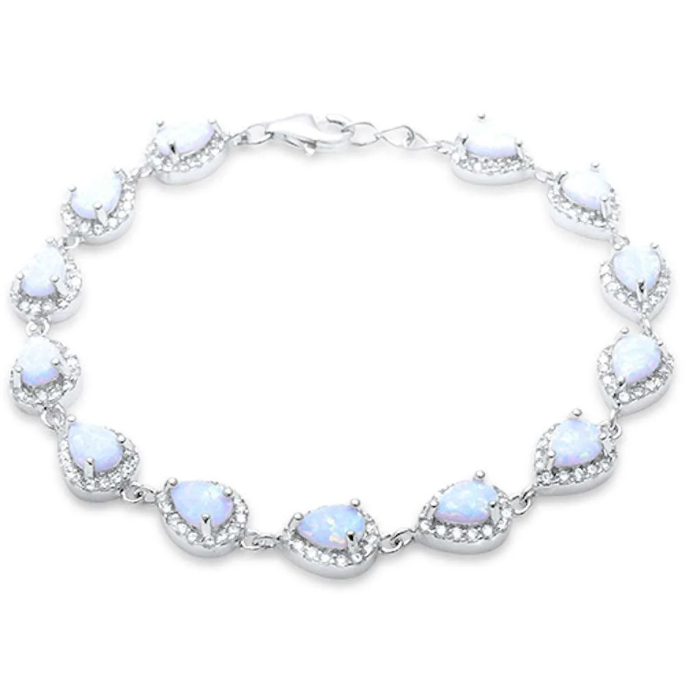 Pear Shape White Opal & Cubic Zirconia .925 Sterling Silver Bracelet