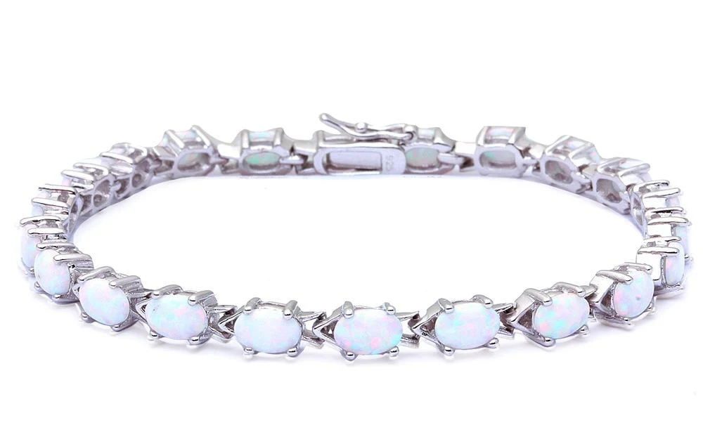 Oval White Opal .925 Sterling Silver Bracelet
