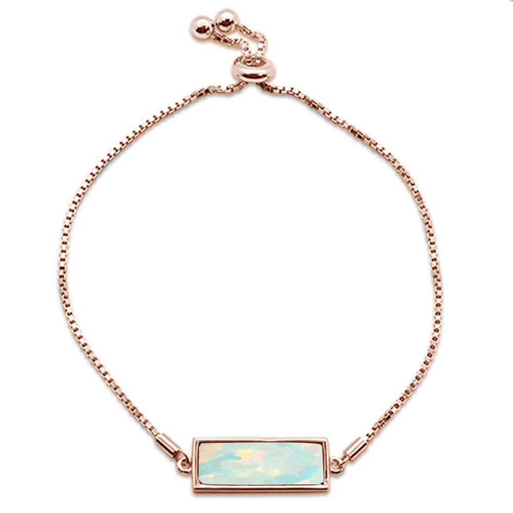 <span>CLOSEOUT! </span>Rose Gold Plated White Opal Bar .925 Sterling Silver Bracelet