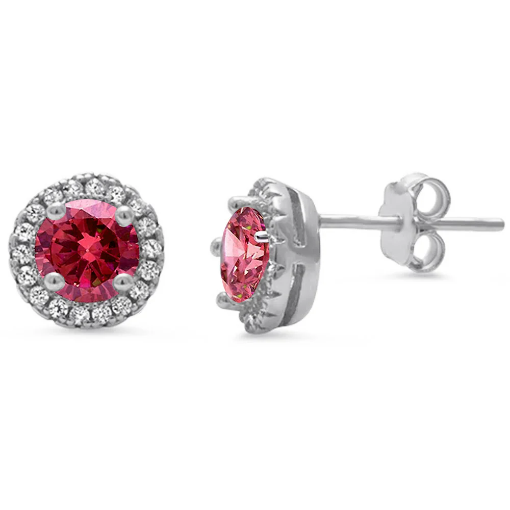 Halo Ruby Stud .925 Sterling Silver Earrings