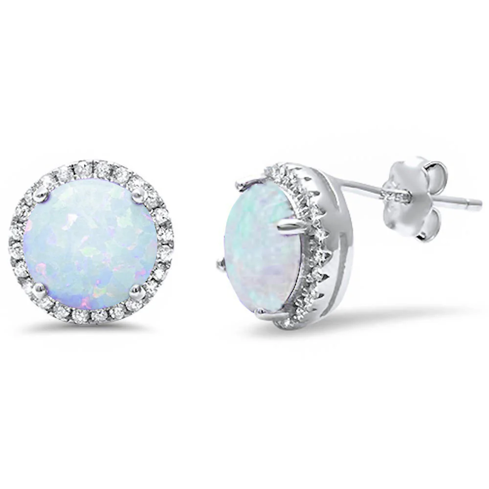 Halo White Opal & Cz stud .925 Sterling Silver Earrings