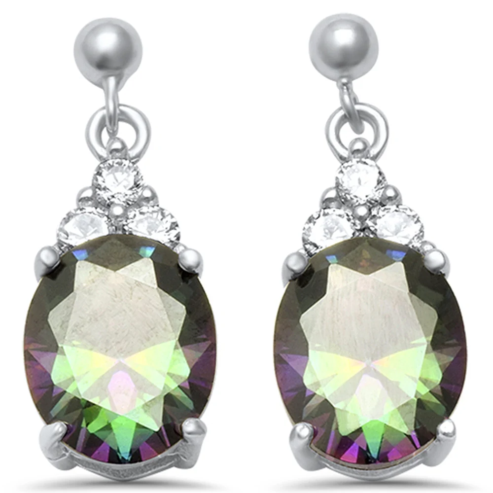 Dangling Rainbow Topaz & Cz .925 Sterling Silver Earrings