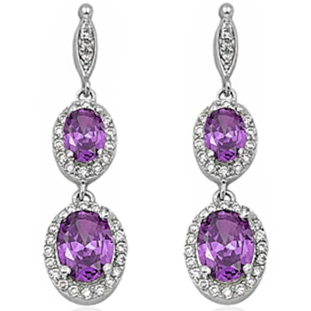 Amethyst & Cubic Zirconia .925 Sterling Silver Dangle Earrings