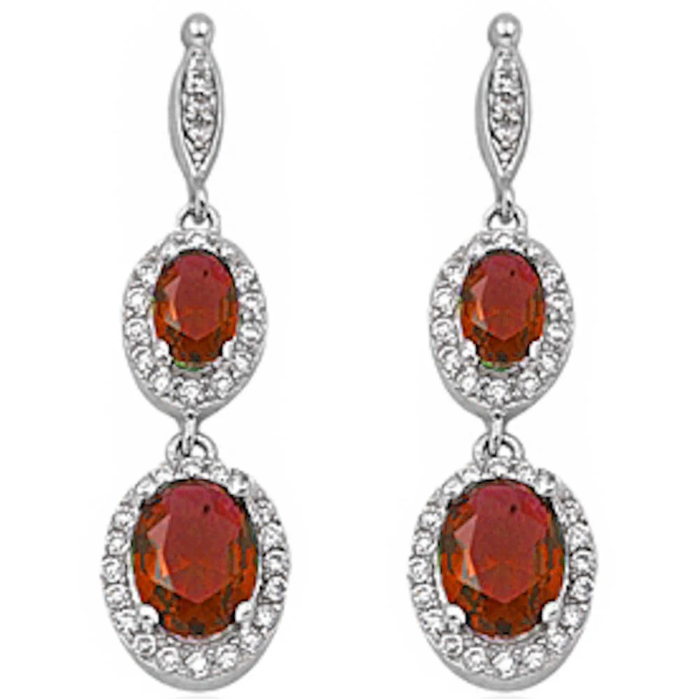 Garnet & Cz .925 Sterling Silver Dangle Earrings