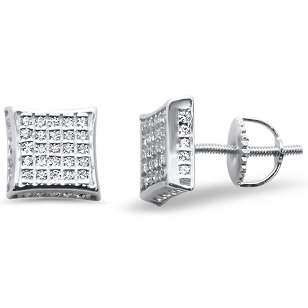8MM Micro Pave Square CZ .925 Sterling Silver Stud Earring Colors Available! - Image 2