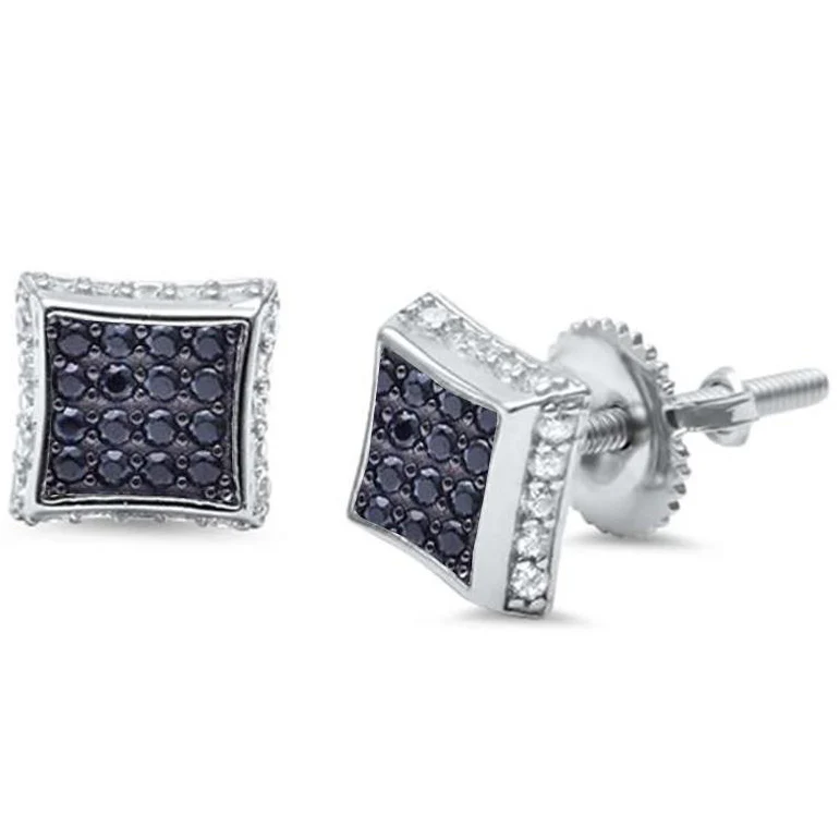 8MM Micro Pave Square CZ .925 Sterling Silver Stud Earrings Colors Available! - Image 3