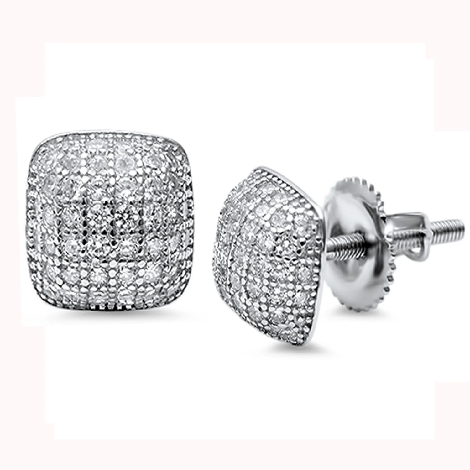 9MM Princess Cut Micro Pave CZ .925 Sterling Silver Stud Earrings Colors Available! - Image 2