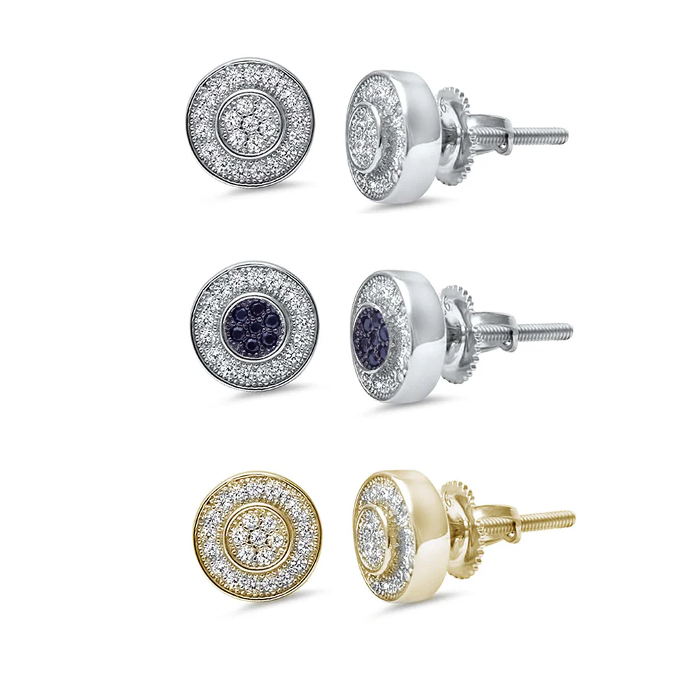 8MM Micro Pave Round Halo CZ .925 Sterling Silver Stud Earrings Colors Available!