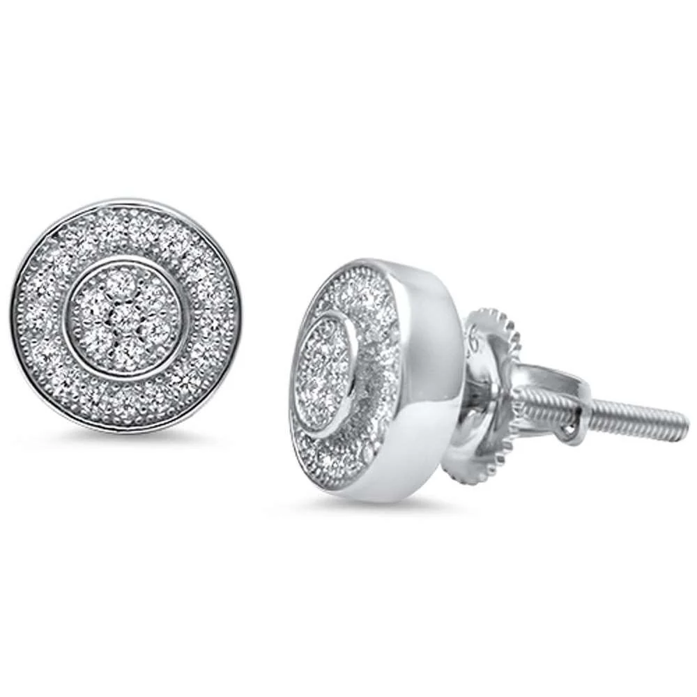 8MM Micro Pave Round Halo CZ .925 Sterling Silver Stud Earrings Colors Available! - Image 2