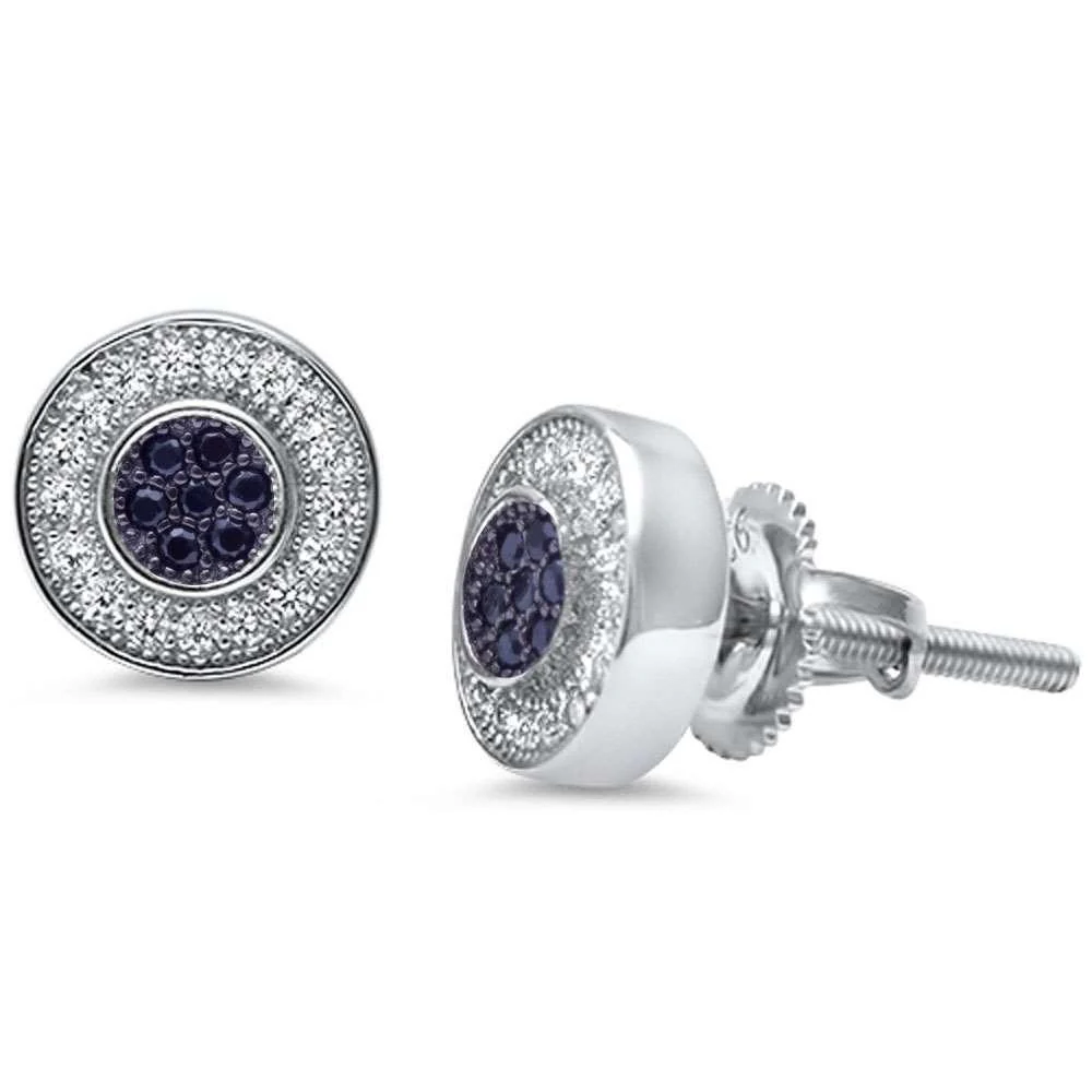 8MM Micro Pave Round Halo CZ .925 Sterling Silver Stud Earrings Colors Available! - Image 3