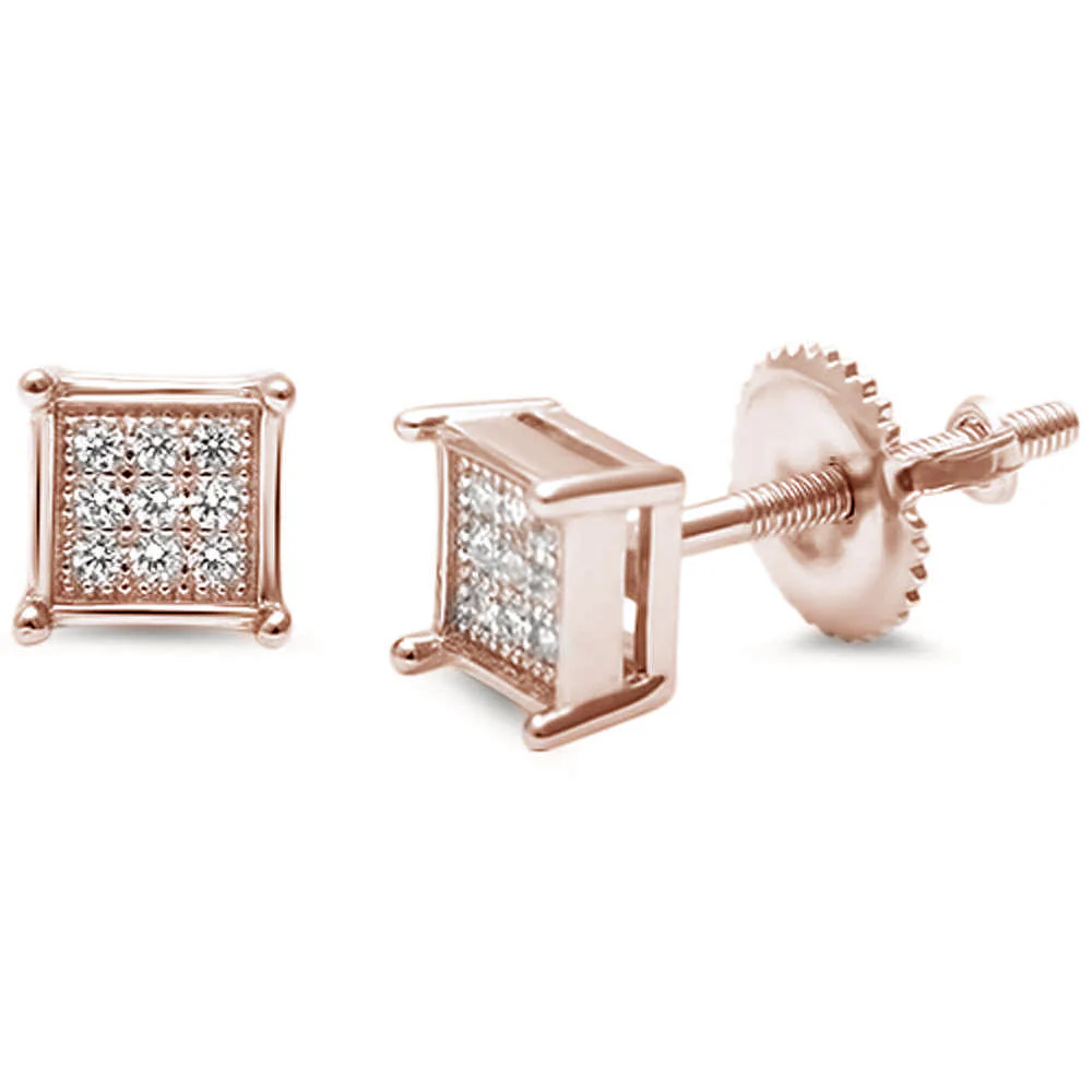 6MM Micro Pave Princess Cut CZ  .925 Sterling Silver Stud Earrings Colors Available! - Image 4