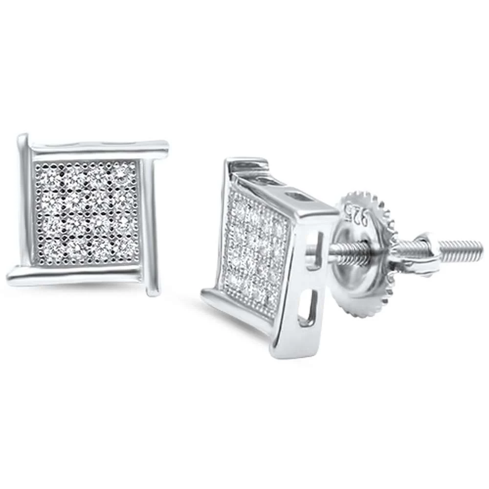 8MM Princess Cut Micro Pave Modern .925 Sterling Silver Stud Earrings Colors Available! - Image 2