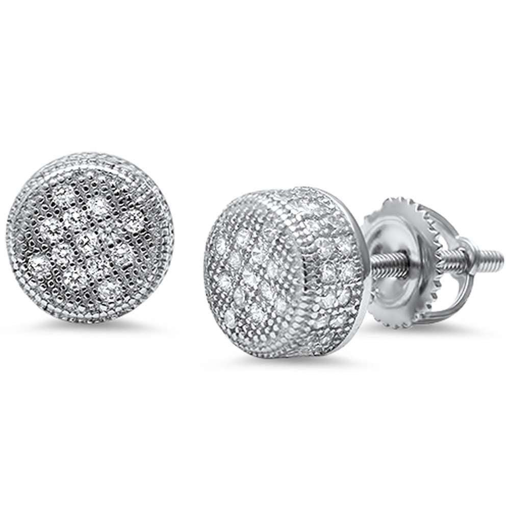 8MM Micro Pave Round Raised Stud .925 Sterling Silver Earrings