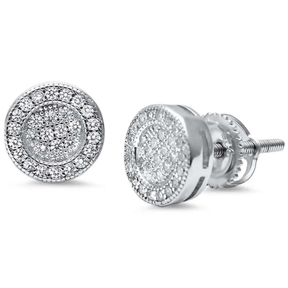 8MM Round Micro Pave Stud .925 Sterling Silver Earrings Colors Available! - Image 2
