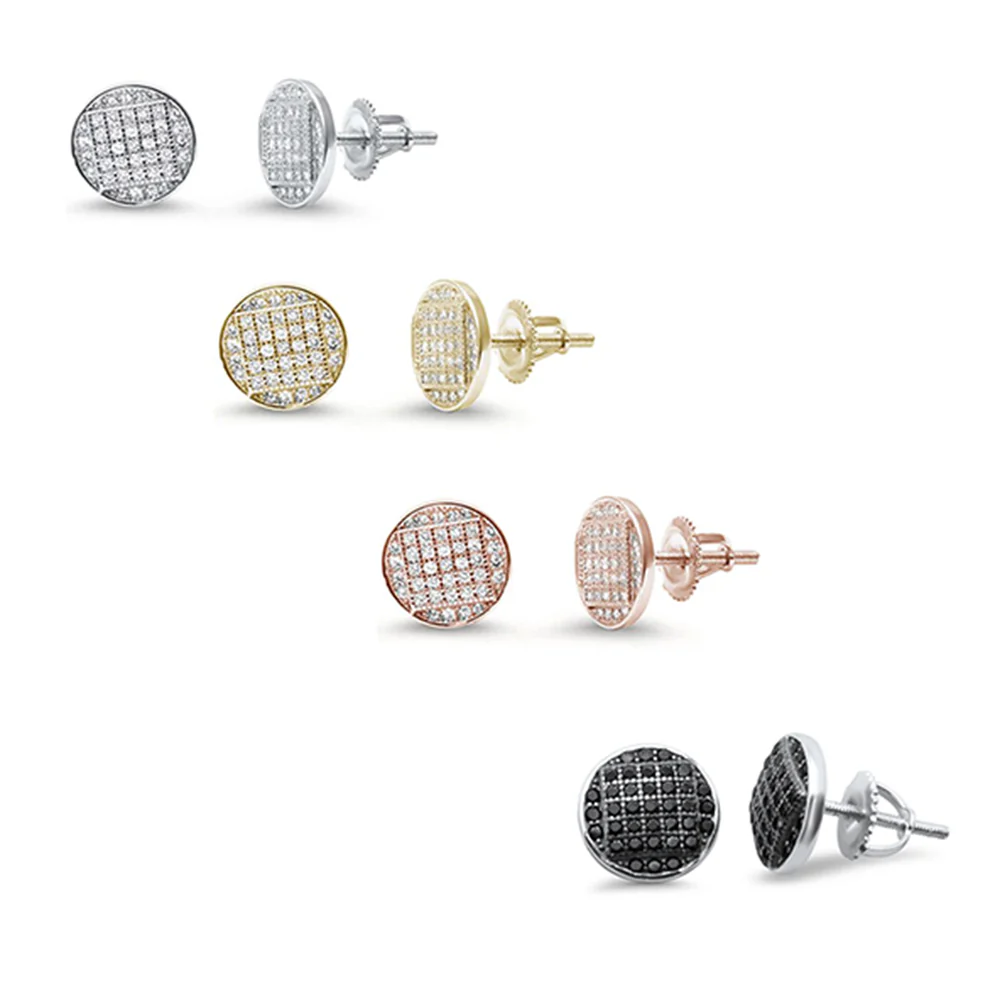 8MM Round Micro Pave studs .925 Sterling Silver Earrings Colors Available!