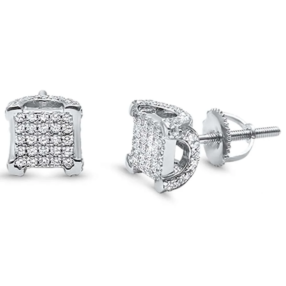 Square Micro Pave Stud .925 Sterling Silver Earrings COLORS Available - Image 2