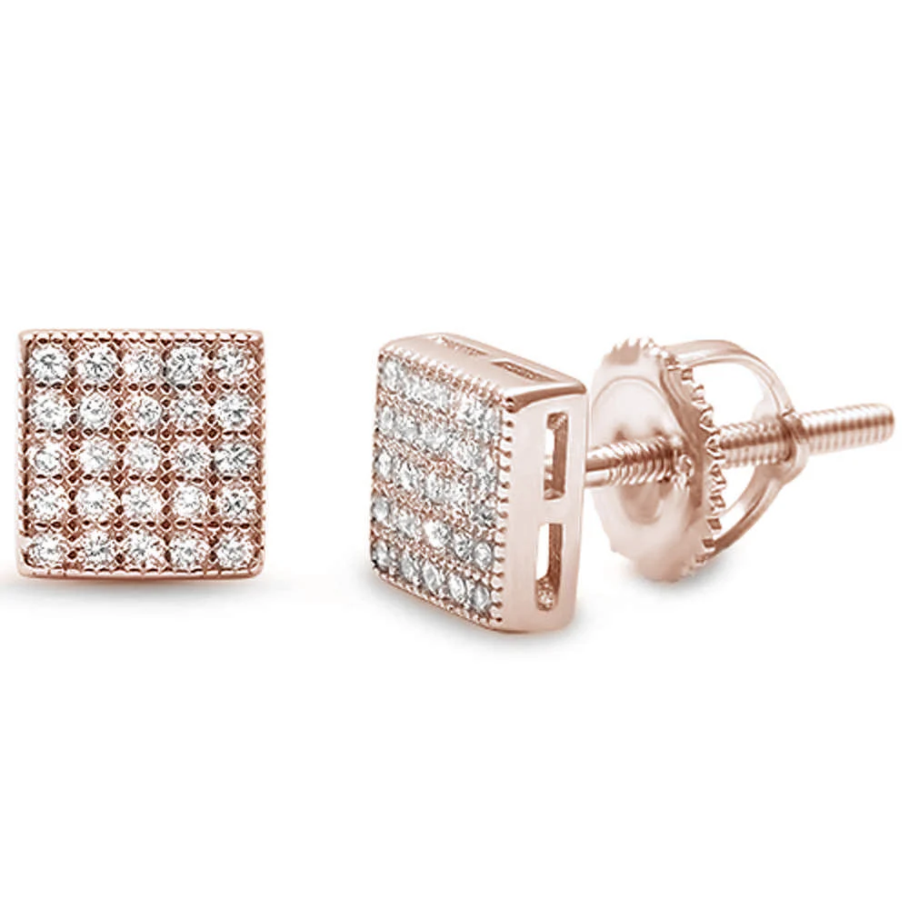 Square Micro Pave .925 Sterling Silver Earrings! Silver, Rose, Yellow & Black Plated - Image 2