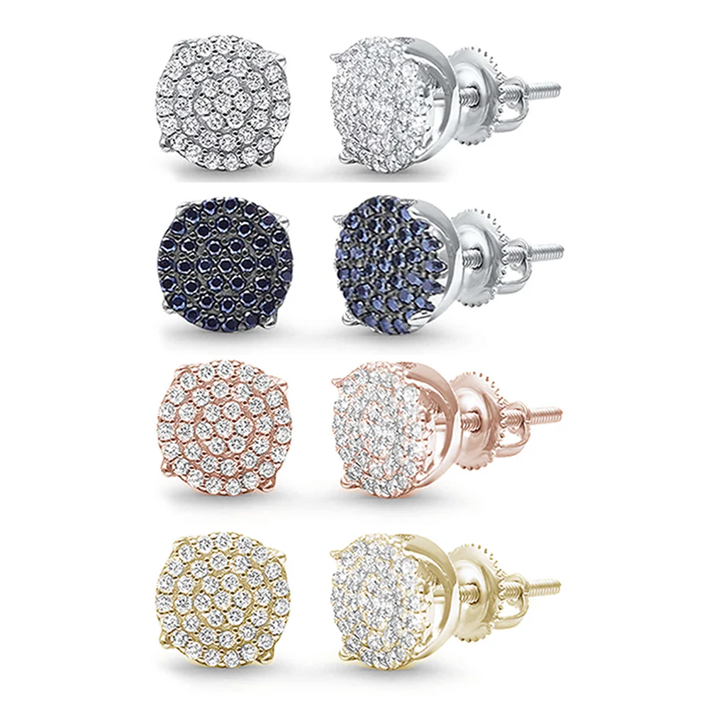 8MM Available 4 Colors Round Micro Pave .925 Sterling Silver Earrings