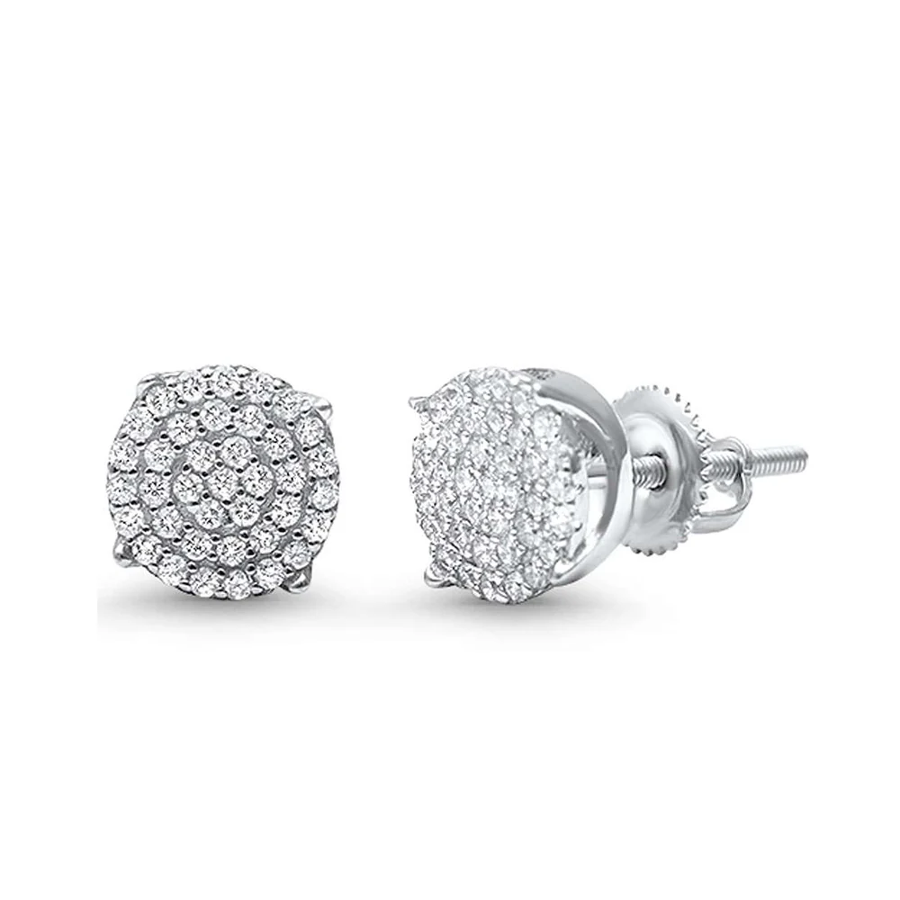 8MM Available 4 Colors Round Micro Pave .925 Sterling Silver Earrings - Image 2